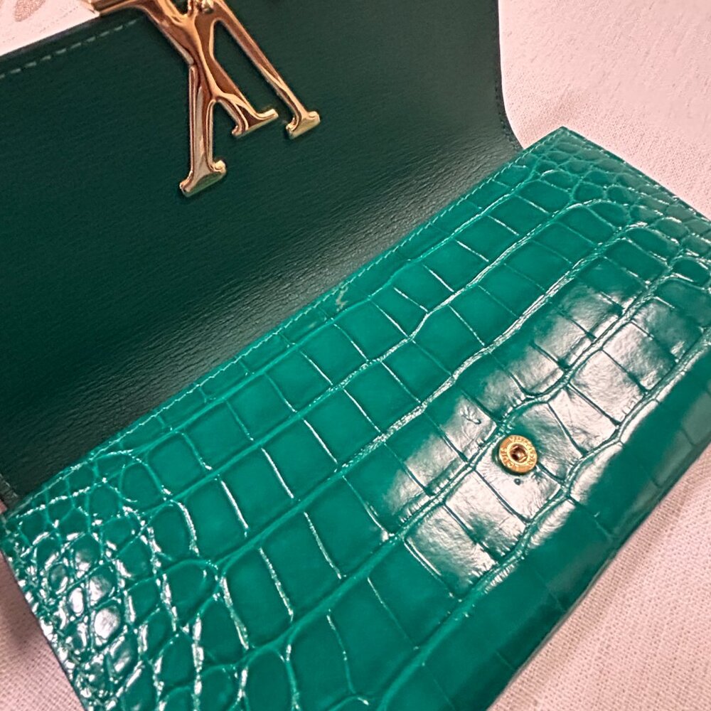 Dark Green Crocodile Leather Long Wallet. Louis Vuitton. NWT. LV Bag Included.